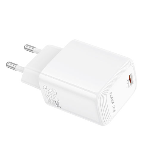 Borofone Charger Without Cable with USB-C Port 30W Power Delivery / Quick Charge 3.0 Whites (BN28)