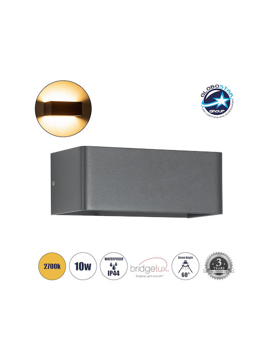 GloboStar Circoa Επιτοίχια Εξωτερική Πλαφονιέρα LED IP44 10W με Θερμό Λευκό Φως Διπλής Δέσμης 20x8x10εκ.