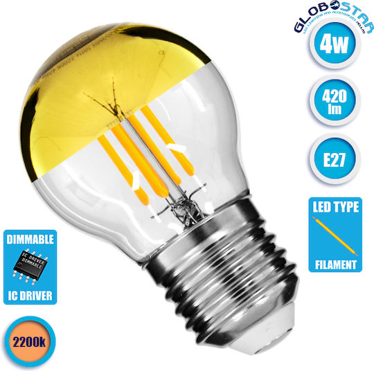 GloboStar Edison Retro LED крушка 4W 77mm за фасунга E27 и форма G45 Топло бяло 420лм Димируем