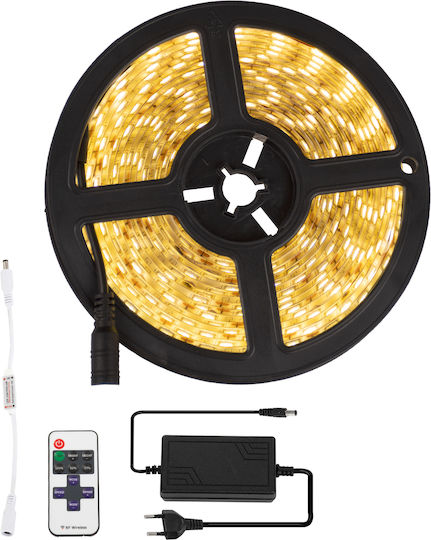 GloboStar Waterproof LED Strip 12V Warm White Light 5m Type SMD5050 with Power Supply & Remote Control