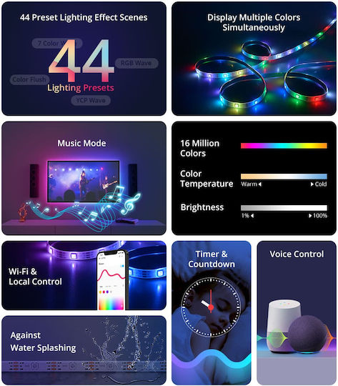 GloboStar Smart Ταινία LED Wi-Fi 5V RGB Φως 5m Τύπου SMD5050 με Τροφοδοτικό