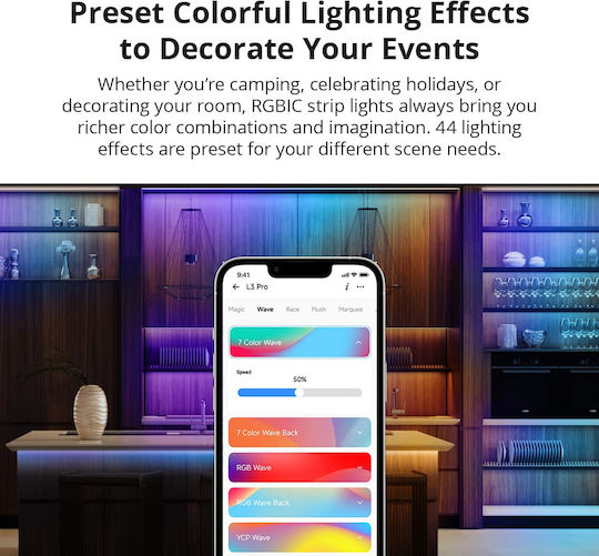 GloboStar Smart Ταινία LED Wi-Fi 5V RGB Φως 5m Τύπου SMD5050 με Τροφοδοτικό