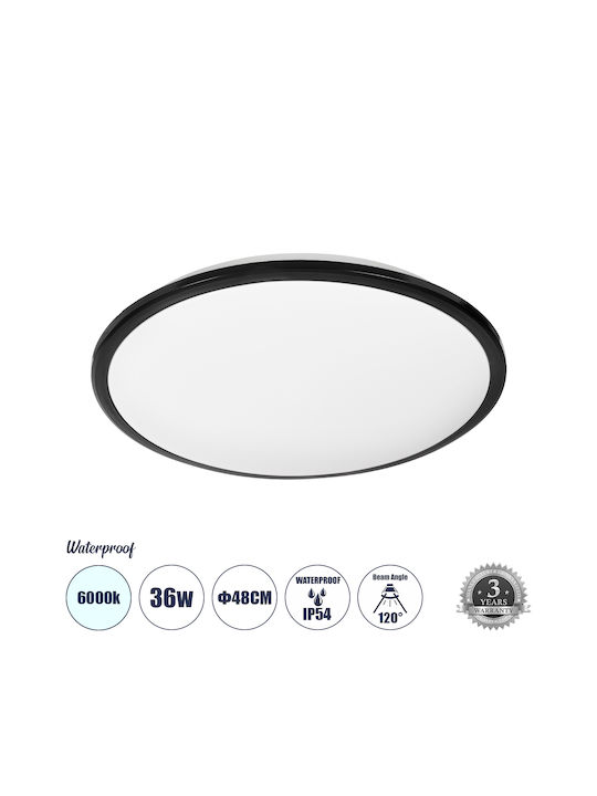GloboStar Tuffin Deckenleuchte Montieren Badezimmer 48cm Schwarz mit Integrierter LED