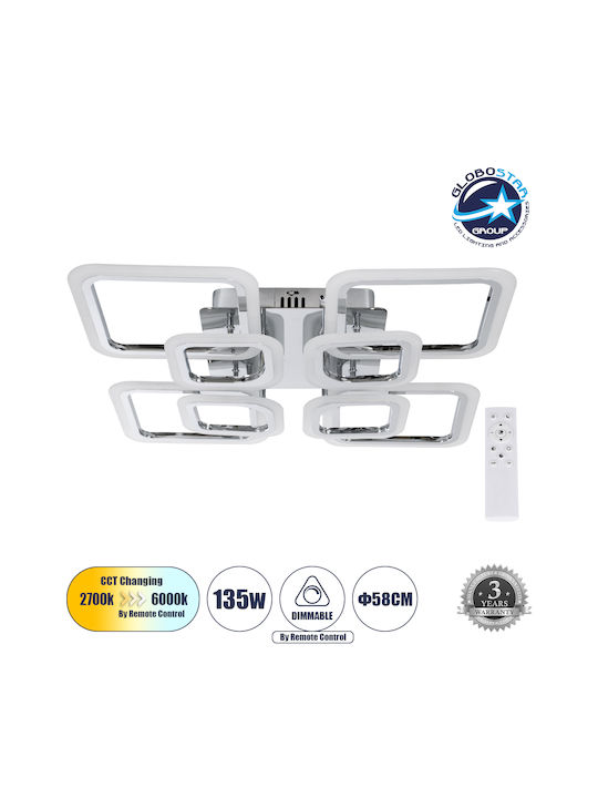 GloboStar Royal-S Deckenleuchte 58.5cm Silber mit Integrierter LED und Fernbedienung