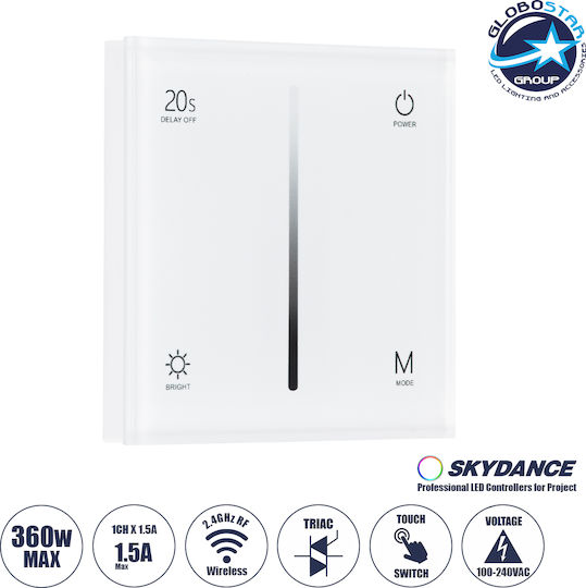 GloboStar SKYDANCE Διακόπτης Dimmer με Πλαίσιο LED Αφής 360W σε Λευκό Χρώμα