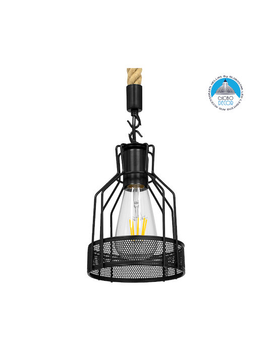 GloboStar Mason Pendant Light Black with Rope for Socket E27 25x15x24cm