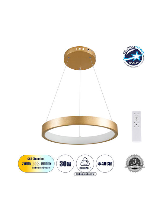 GloboStar Nemesis Κρεμαστό Φωτιστικό Χρυσό LED με Ρυθμιζόμενο Λευκό Φως 40x40εκ.