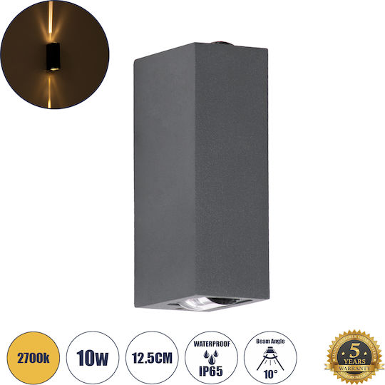 GloboStar Linor Wandmontiertes Außen-Spotlight LED IP65 10W mit Warmweiß Licht Doppelstrahl 12.5x6x4εκ.