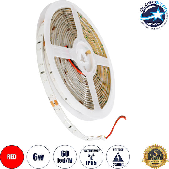 GloboStar Waterproof LED Strip 24V Red Light 1m Type SMD2835