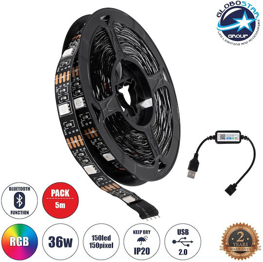 GloboStar LED Strip USB 5V RGB Light 1m Type SMD5050 with Power Supply & Remote Control