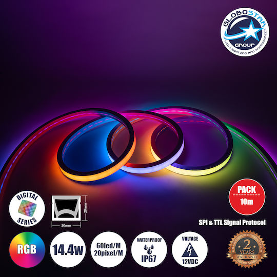 GloboStar Αδιάβροχη Ταινία LED 12V RGB Φως 1m Neon Flex