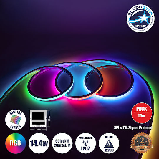GloboStar Rezistent la apă Bandă LED 12V RGB Lumină 10m Neon Flex cu Sursă de alimentare