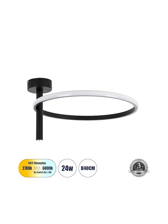 GloboStar Verona Ceiling Mount Light 40cm Black with Integrated LED