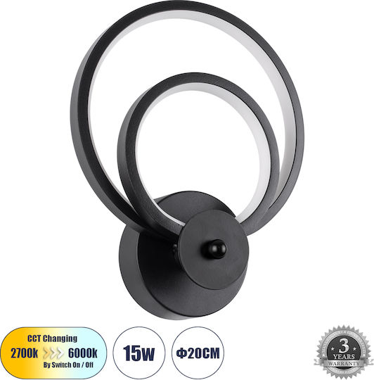 GloboStar Freddie Modern Lamp Wall with Integrated LED and Adjustable White Light Black 20x25cm