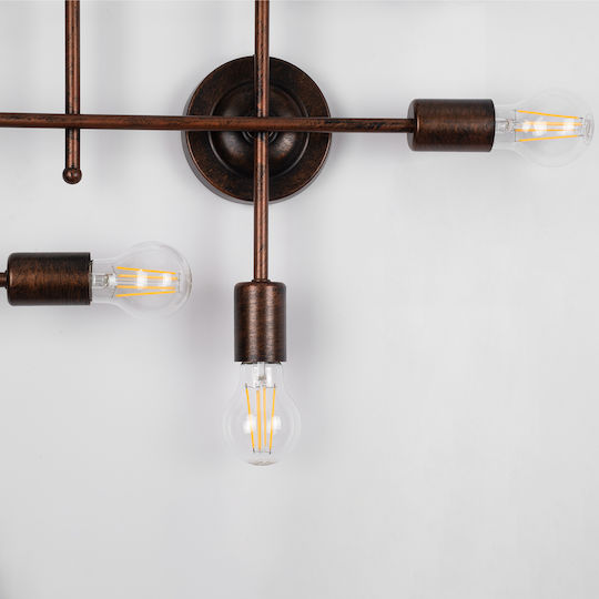 GloboStar Piping Industriell Wandleuchte mit Lampenbirnensockel E27 Kupfer 78,5x64x64cm