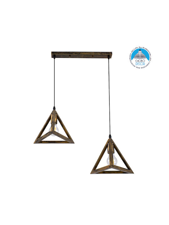 GloboStar Triangle Висящо Осветително Тяло Бронзов Мрежа с Цокъл E27 60x22x130см.