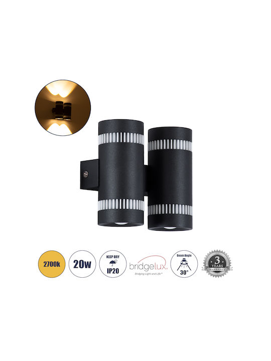GloboStar Cannonal Wall-Mounted Outdoor Spot LED IP20 20W with Warm White Light Double Beam 12x6.5x11cm