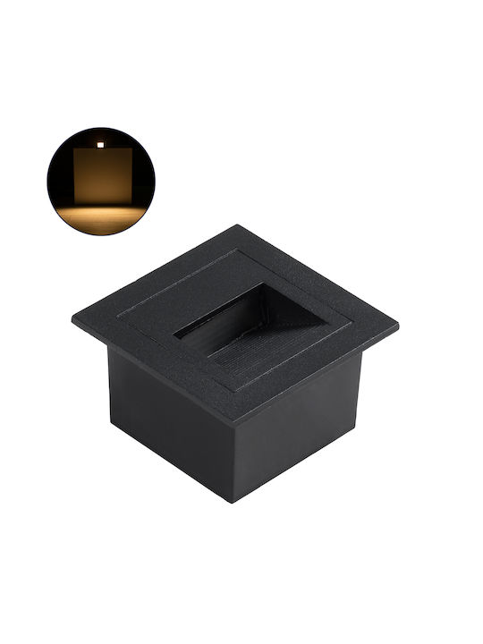 GloboStar Step-Mina Platz Metallisch Einbau Spot mit integriertem LED und Warmweißes Licht Schwarz 8.3x8.3cm. 1Stück