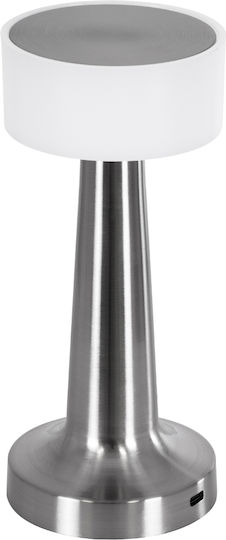 GloboStar Nanna Kunststoff Tischlampe LED mit Weiß Schirm und Silber Basis