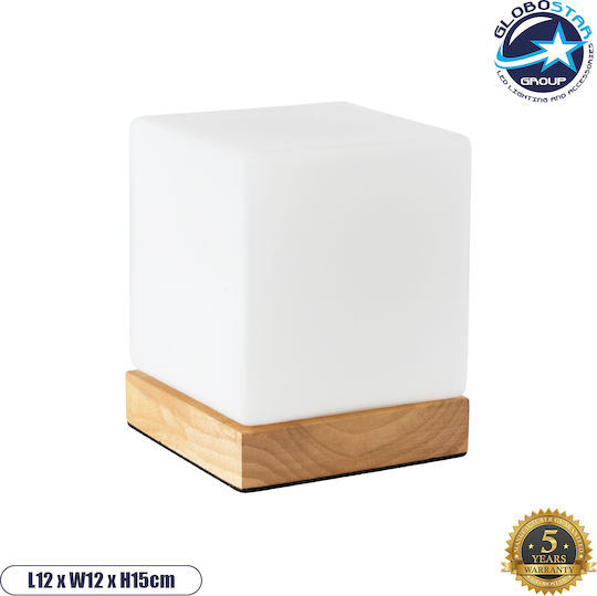 GloboStar Wood Table Lamp for Socket E27 with White Shade and Beige Base