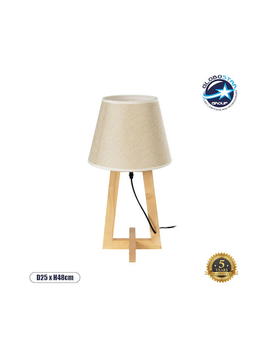 GloboStar Holz Tischlampe für Fassung E27 mit Beige Schirm und Basis