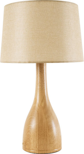GloboStar Wood Table Lamp for Socket E27 with Beige Shade and Base