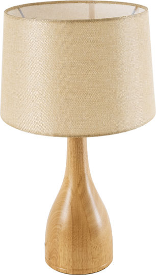 GloboStar Wood Table Lamp for Socket E27 with Beige Shade and Base