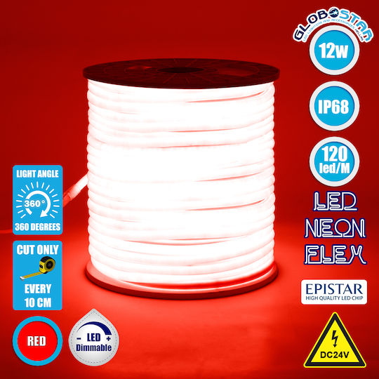 GloboStar Rezistent la apă Bandă LED 24V Roșu Lumină 1m Neon Flex