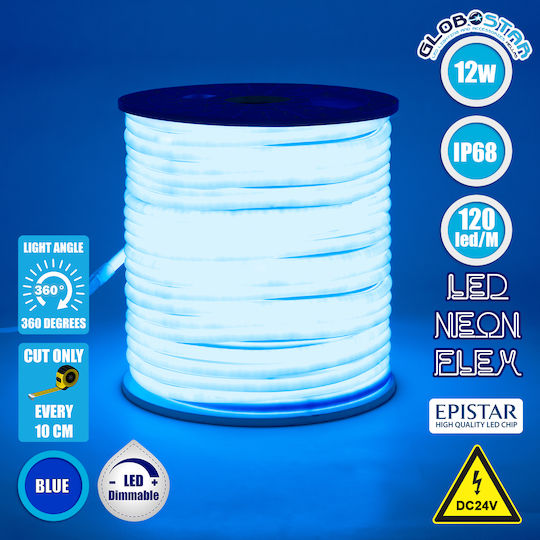 GloboStar Водоустойчива LED Лента 24V Синьо Светлина 1м Неон Флекс
