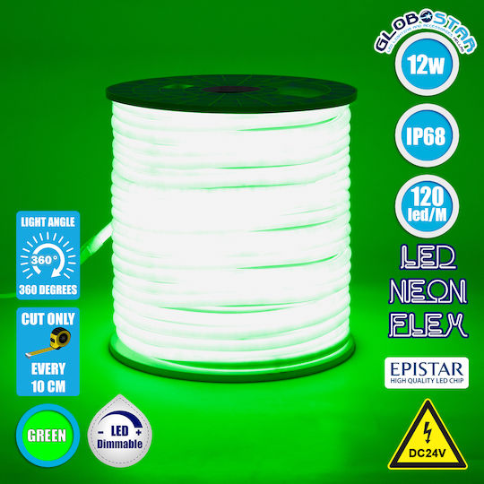 GloboStar Водоустойчива LED Лента 24V Зелено Светлина 1м Неон Флекс