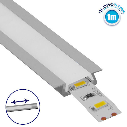 GloboStar Walled Aluminum Profile for LED Strip with Opal Cover 100x2.2x0.6cm