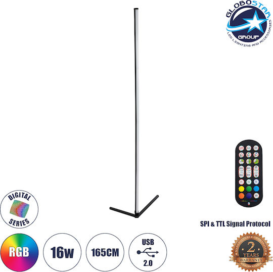 GloboStar Digicolumn LED Φωτιστικό Δαπέδου Υ165xΜ3εκ. με RGB Φως 1280lm Μαύρο