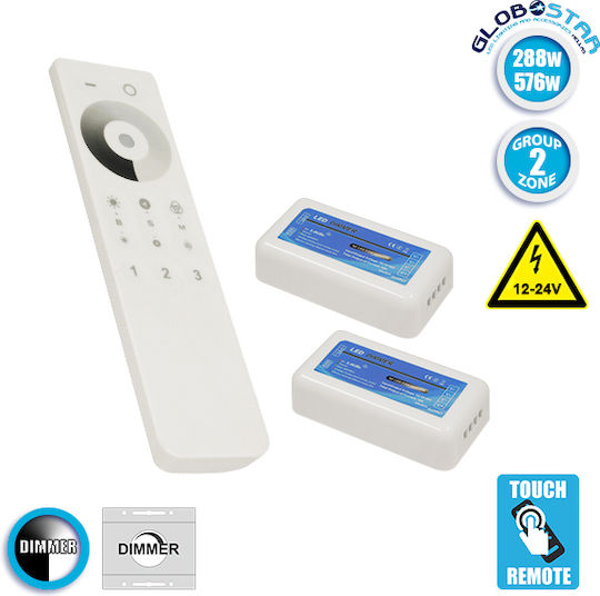 GloboStar Ασύρματο Dimmer Αφής RF με Τηλεχειριστήριο Σετ 2.4G 12-24 Volt για Δύο Groups 04138