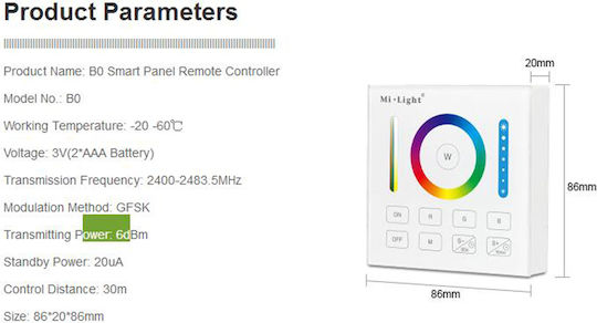 GloboStar Mi-Light B0 Διακόπτης Dimmer με Πλαίσιο LED Αφής Smart Χειριστήριο 2.4G