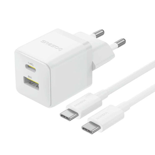 Baseus Charger with USB-A Port and USB-C Port and Cable USB-C - USB-C 30W Whites (Palm)