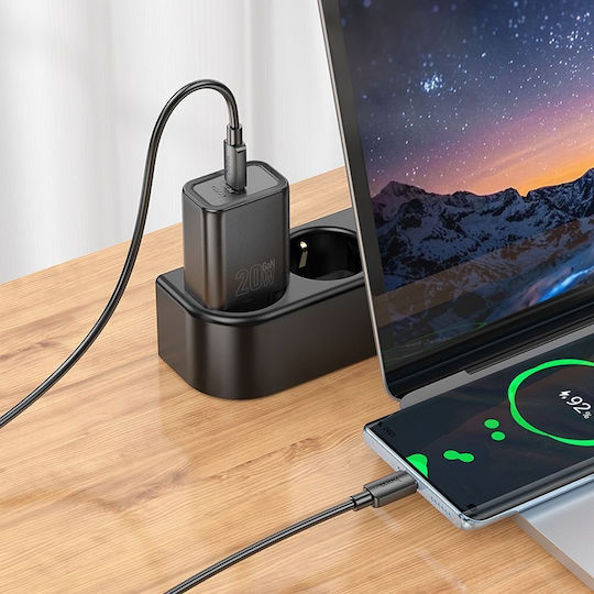Hoco Φορτιστής με Θύρα USB-C και Καλώδιο USB-C - Lightning 20W Power Delivery / Quick Charge 3.0 Μαύρος (N60)