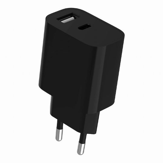 Gembird Charger Without Cable with USB-A Port and USB-C Port Blacks (TA-UC-2AC12-01-BK)