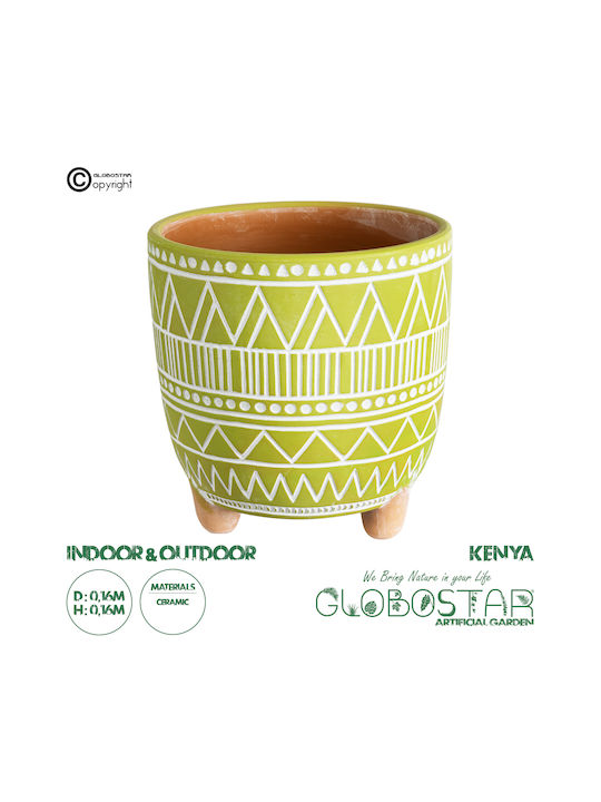 GloboStar Artificial Garden Kenya Planter Ceramic Green with Stand 16x16x16cm.