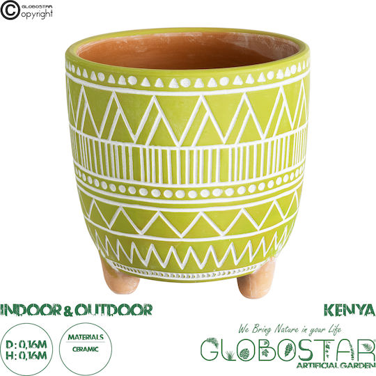 GloboStar Artificial Garden Kenya Саксия Керамика Зелен Със стойка 16x16x16εκ.