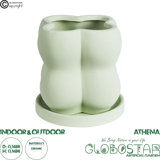 GloboStar Artificial Garden Athena Planter Ceramic Green with Stand 13x13x14cm.