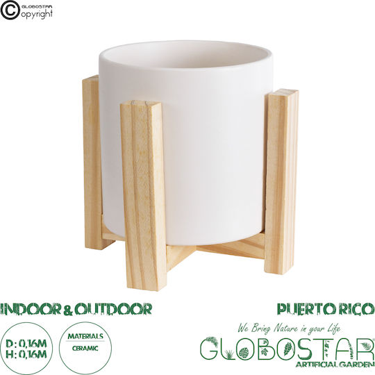GloboStar Puerto Rico Übertopf Keramik Weiß mit Gestell 16x16x16εκ.