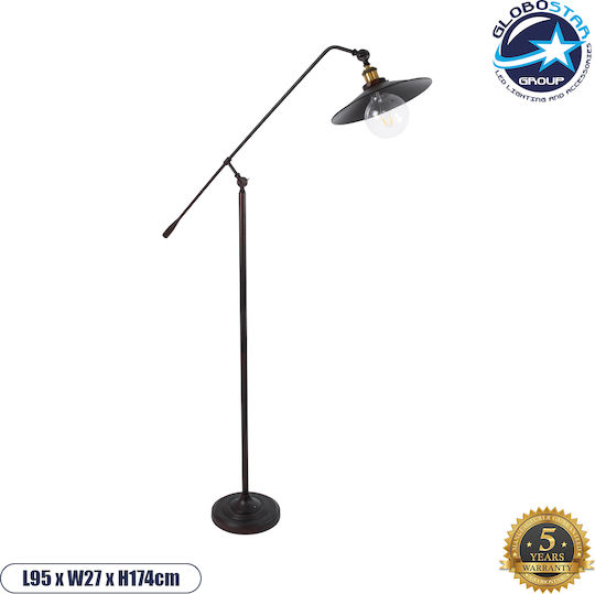 GloboStar Silene Vintage Floor Lamp H194xW27cm. with Socket for Bulb E27 Brown