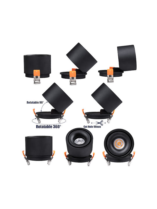 GloboStar Omega Round Metallic Recessed Spot with Integrated LED and Natural White Light Black 10x10cm. 1pcs