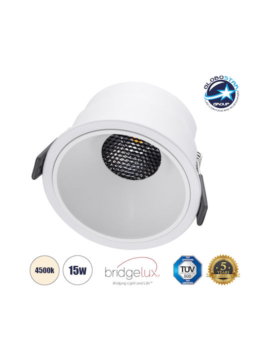 GloboStar Round Metallic Recessed Spot with Integrated LED and Natural White Light White 10.4x10.4cm. 1pcs