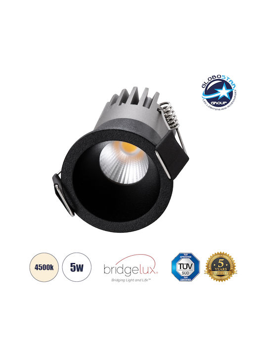 GloboStar Round Metallic Recessed Spot with Integrated LED and Natural White Light Black 4x4cm. 1pcs