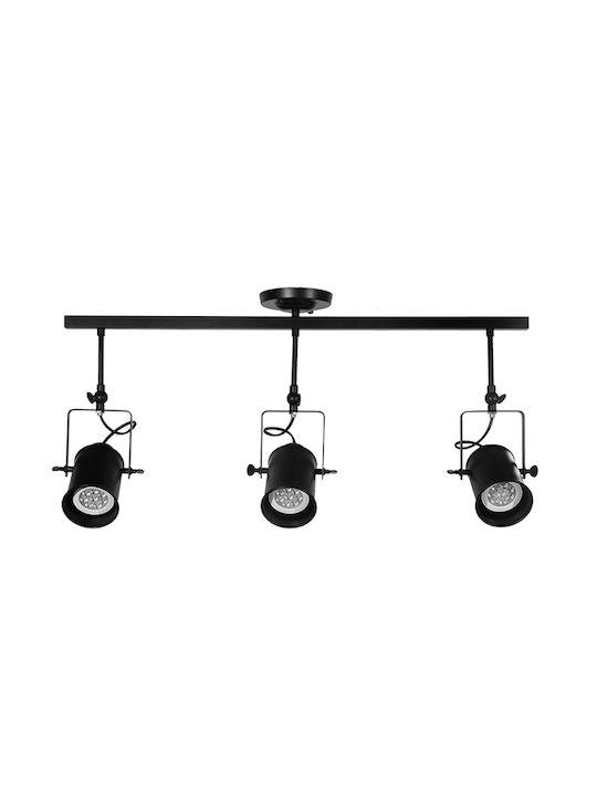 GloboStar Industrial Hollywood Triple Spot with Socket E27 in Black Color