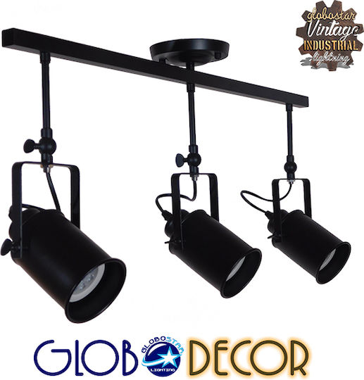GloboStar Industrial Hollywood Dreifach Spot mit Fassung E27 in Schwarz Farbe
