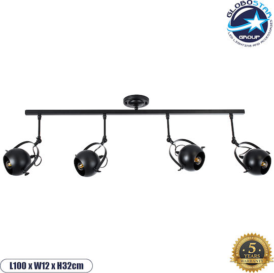 GloboStar Industrial Cannes Spot with 4 Lights and with Socket E27 in Black Color