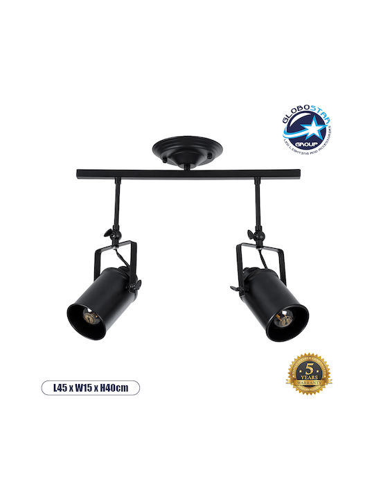 GloboStar Industrial Hollywood Double Spot with Socket E27 in Black Color