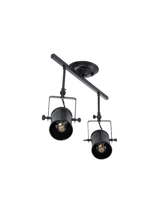 GloboStar Industrial Hollywood Double Spot with Socket E27 in Black Color